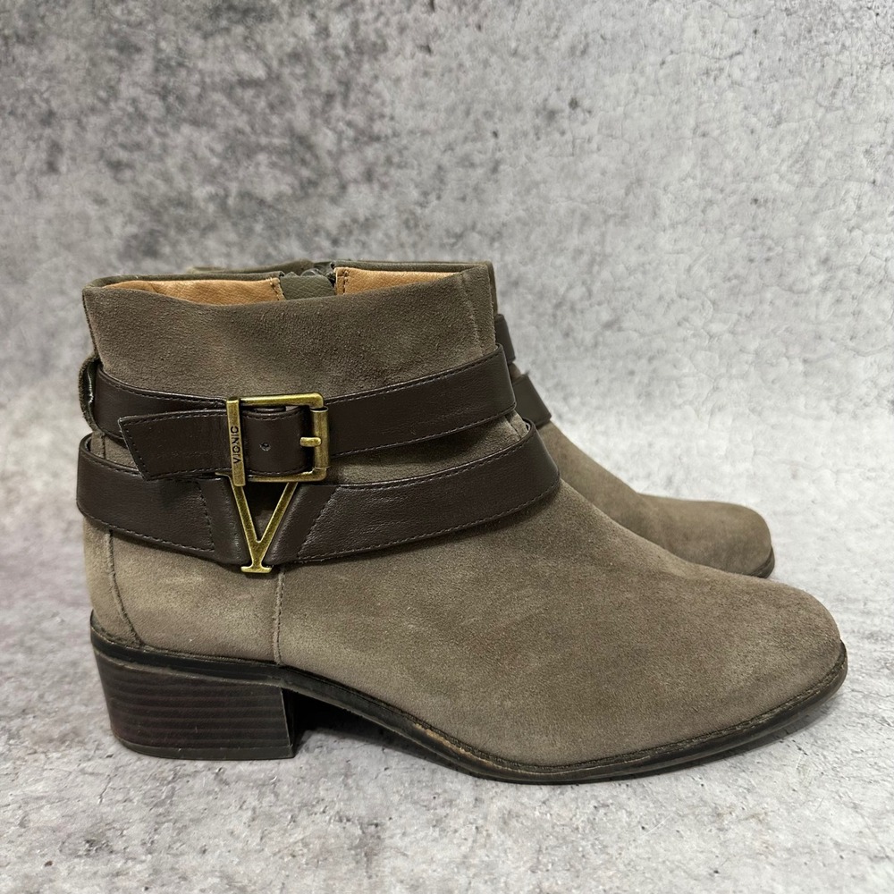 Vionic Mana Ankle Boot Womens‎ 7 Greige Suede Buckle Strap Orthotic Zip Shoes